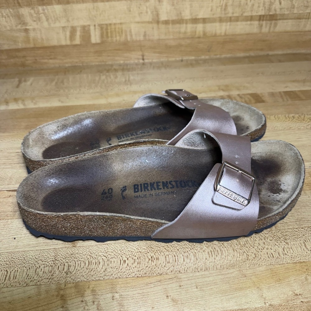 Birkenstock Madrid Big Buckle Rose Gold Metallic Sandals Slides Womens 40 L9